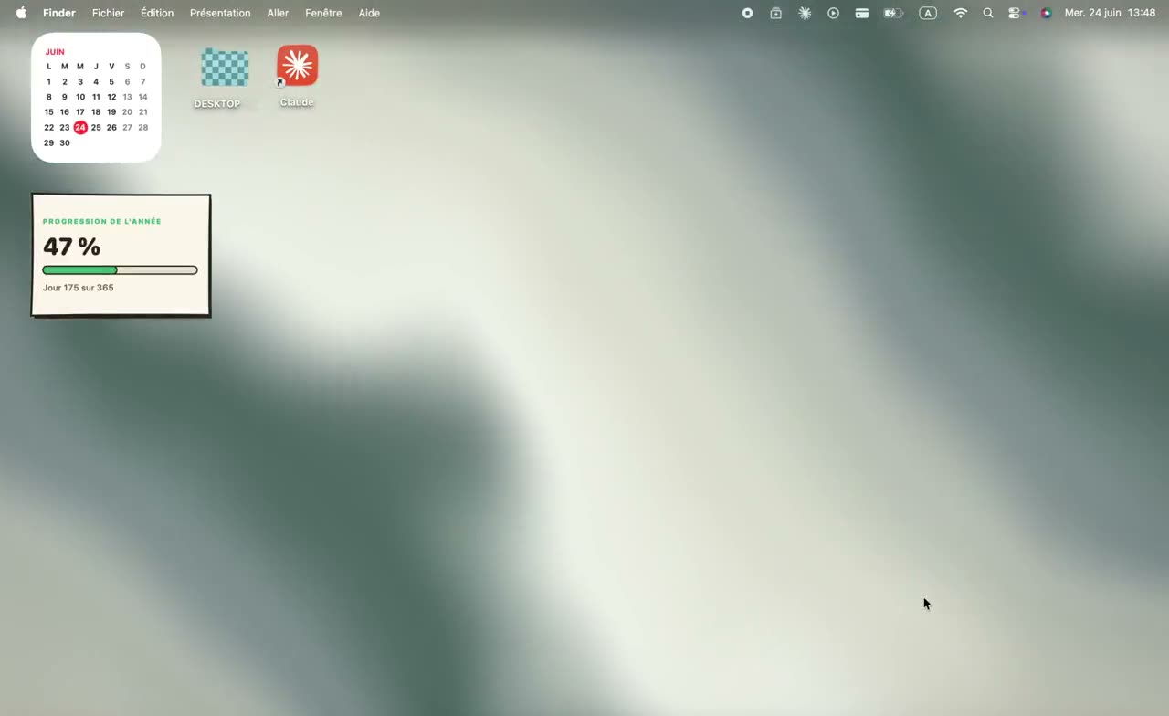 Escritorio de macOS con la escena animada Bandas de Mac+, ejemplo de fondo animado que se paga una sola vez